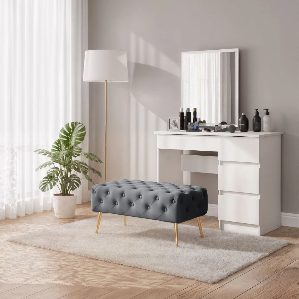 Panca imbottita in velluto trapuntato 80 cm MADRID Grigio Scuro