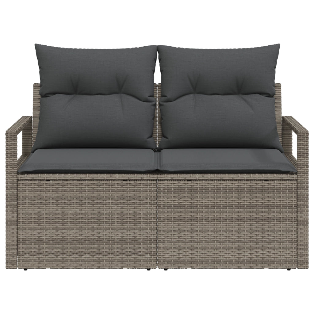 Divano da giardino a 2 posti con cuscini in polyrattan grigio