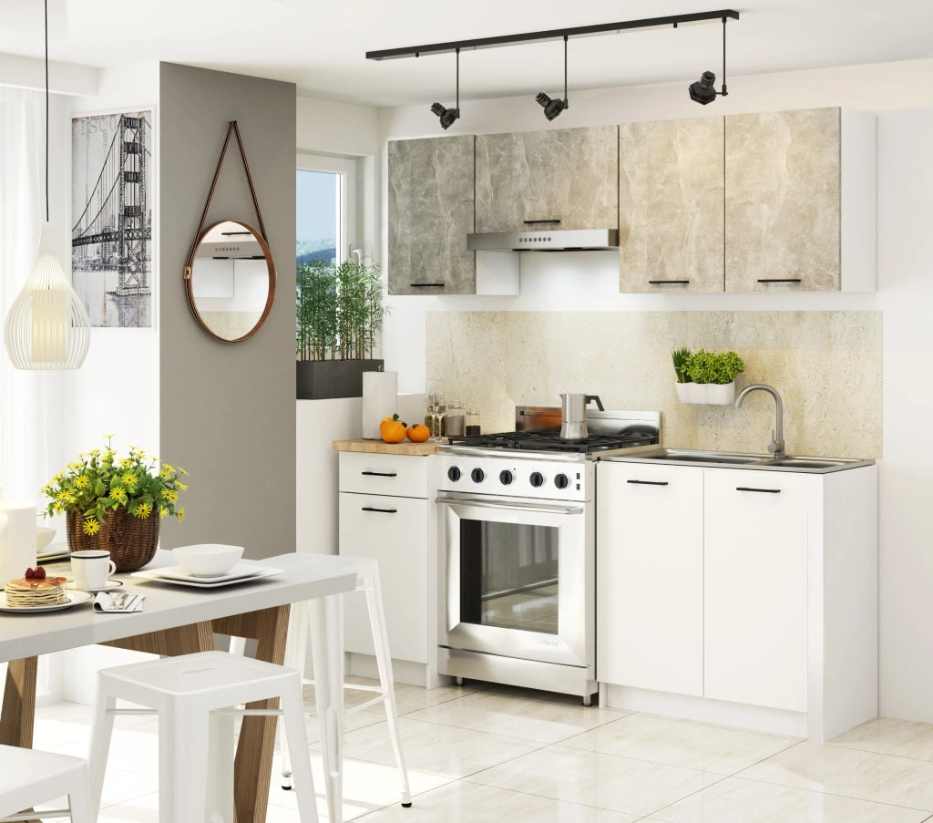 Mobile da cucina pensile sotto cappa sistema AKORD OLIWIA Bianco 60 cm 1 anta inserto frontale Cemento 60x30x29 cm