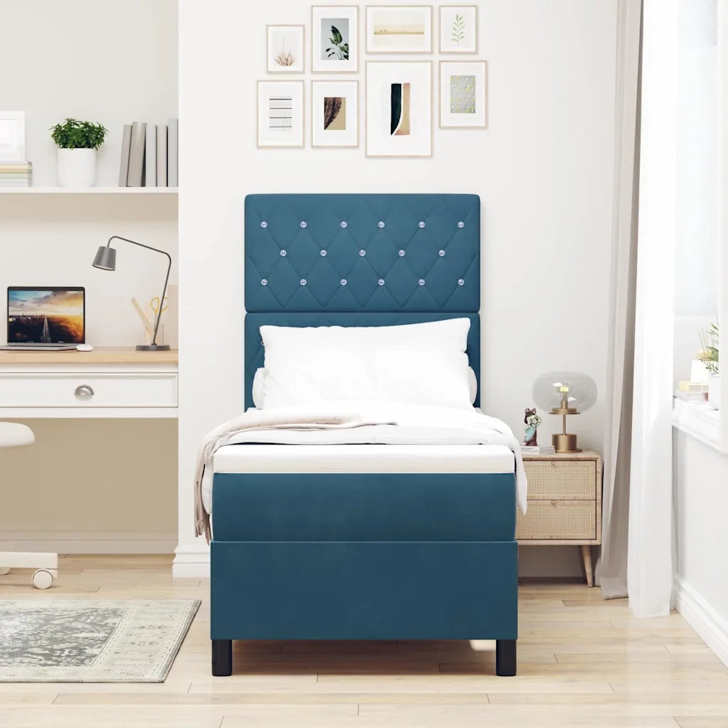 Letto a molle con materasso Blu Scuro 80 x 200 cm Velluto 3339732
