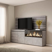 Credenza, 214x35x145cm, Camera da letto, Camino elettrico XXL, Cassettiera, grigio cemento RF3416