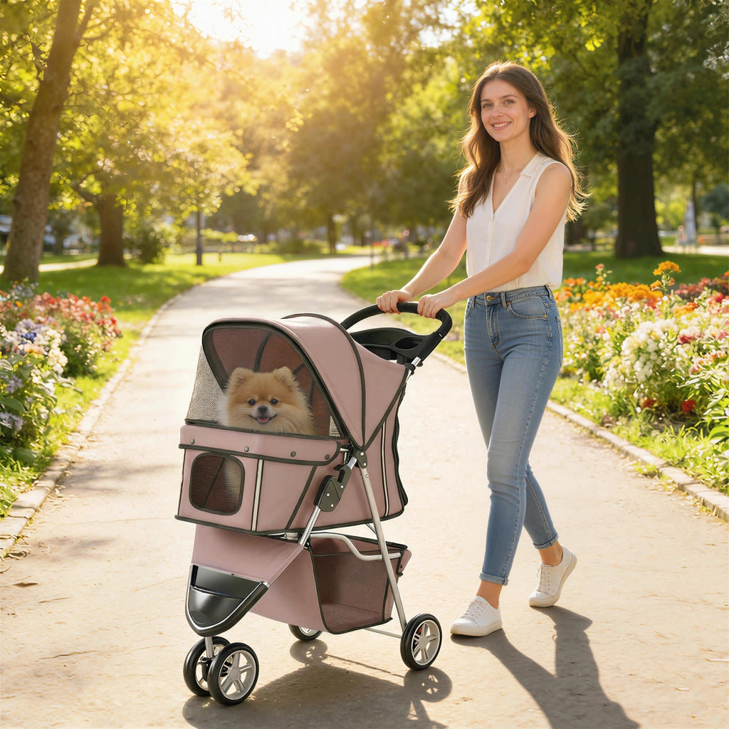 Carrello Pieghevole per Cani con Cestino ¨C zephmum ¨C 77x44x102cm Marrone