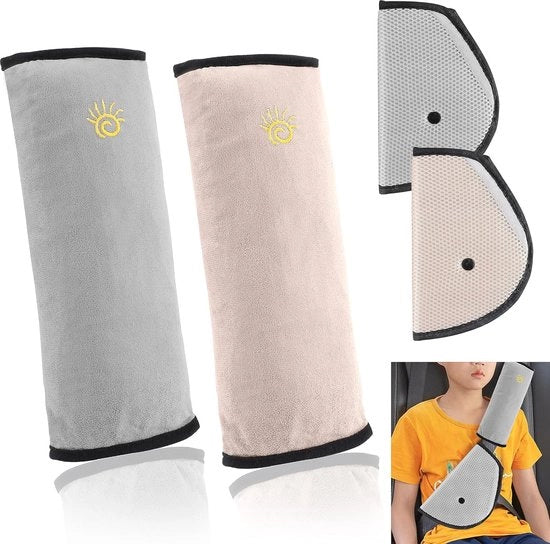 2 protezioni cinturoni di sicurezza per bambini, 2 protezioni cinturoni di sicurezza per adulti, imbottiture per cinturone di sicurezza per bambini per auto, passeggino, adulti, viaggi (grigio e beige)