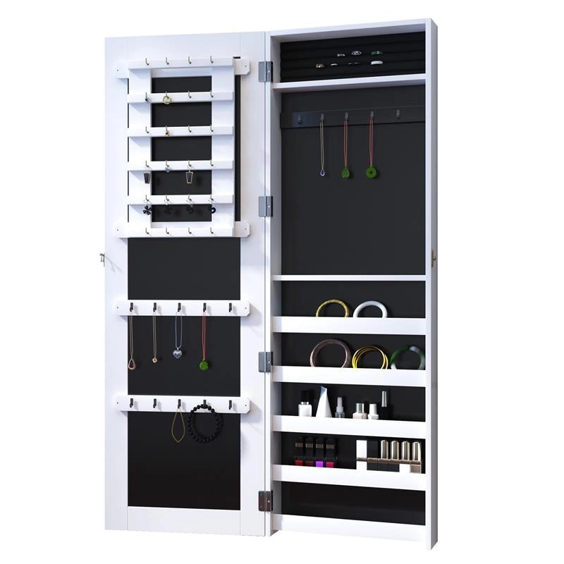 SPECCHIERA ARMADIO PORTAGIOIELLI DA PARETE IN LEGNO MDF, BIANCO, 37X9.5X112CM