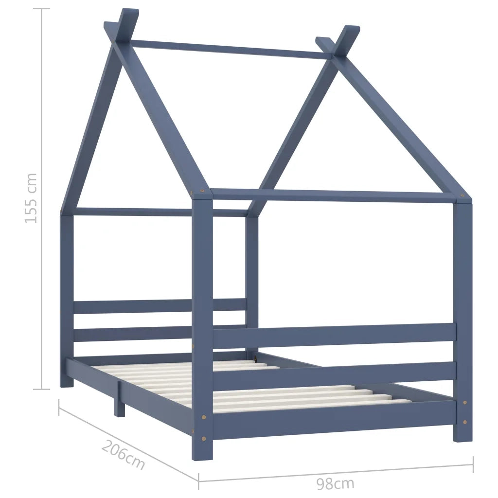 Giroletto per Bambini | Letto Infantile | Lettino Grigio in Massello di Pino 90x200 cm