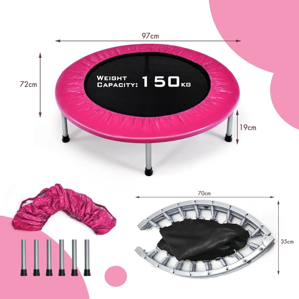 Mini Trampolino Ø96 cm, Trampolino Elastico per Fitness Pieghevole, per Bambini con Capacità di 150 kg, con Piedini Antiscivolo, Tappeto Fitness per Allenamento Interno