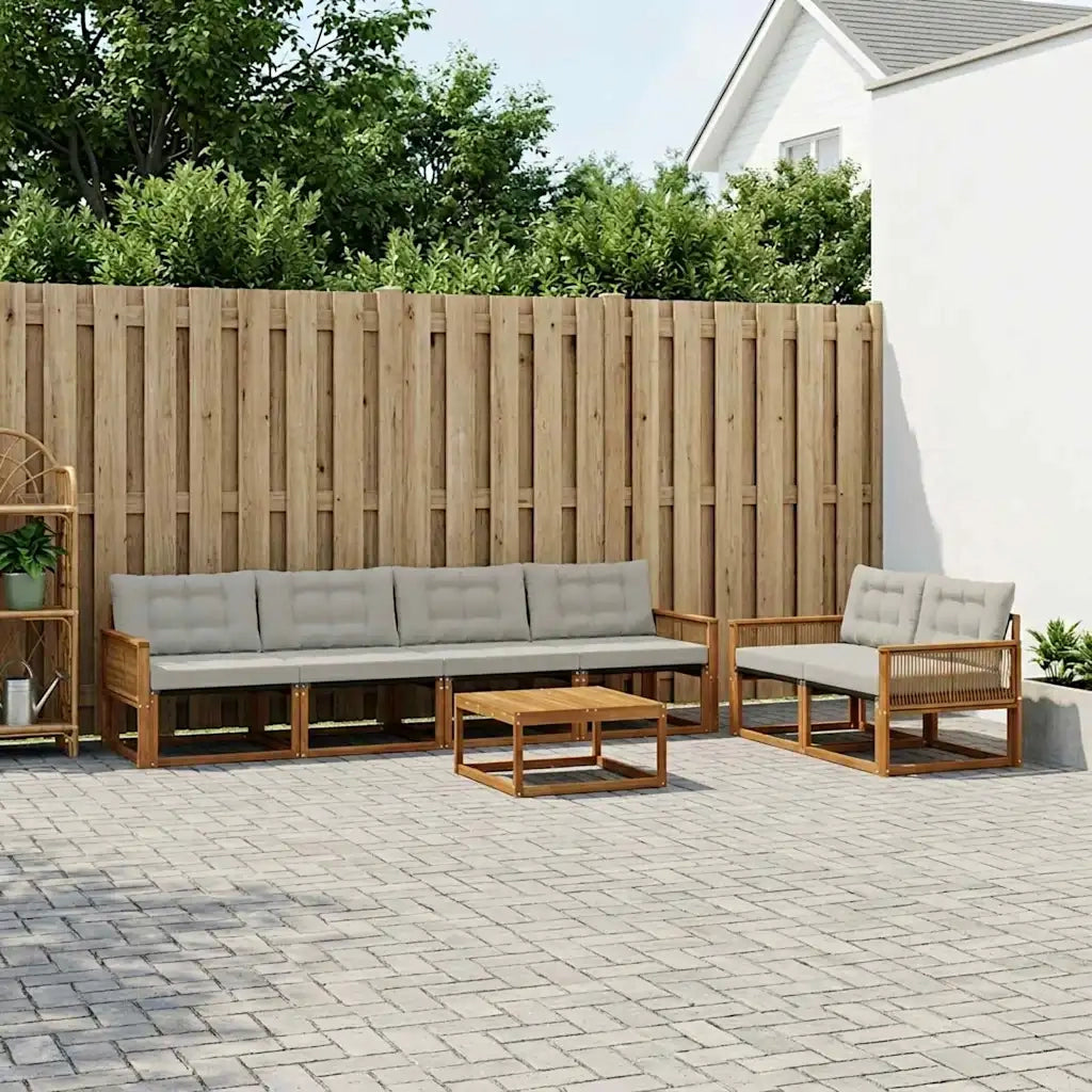 Set di divani da esterno 7 pcs Naturale e Grigio Chiaro