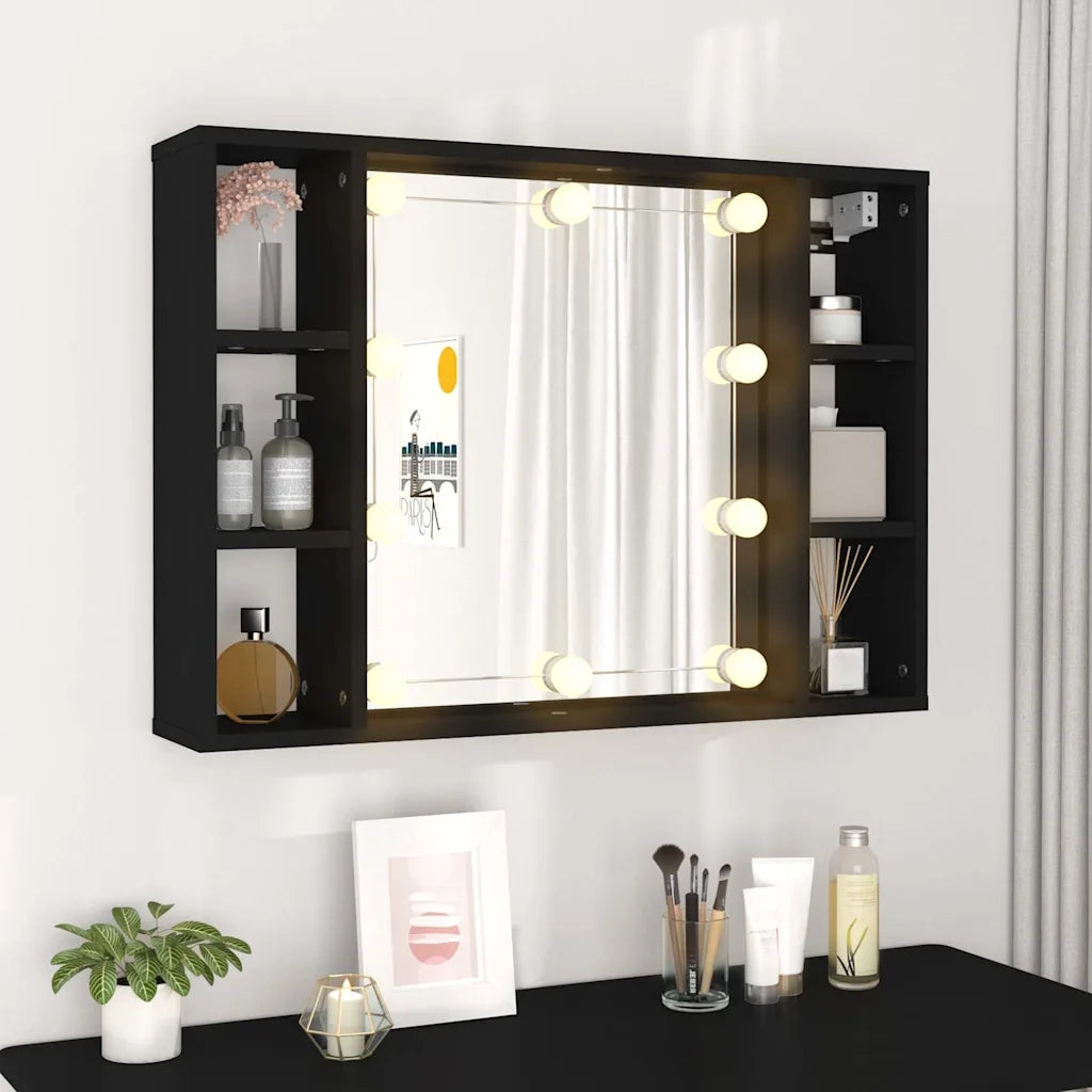 Mobile a Specchio con LED Nero 76x15x55 cm 808856