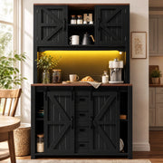 Credenza da cucina alta 115 x 40 x 174,7 cm con ripiani regolabili, ante scorrevoli e illuminazione LED