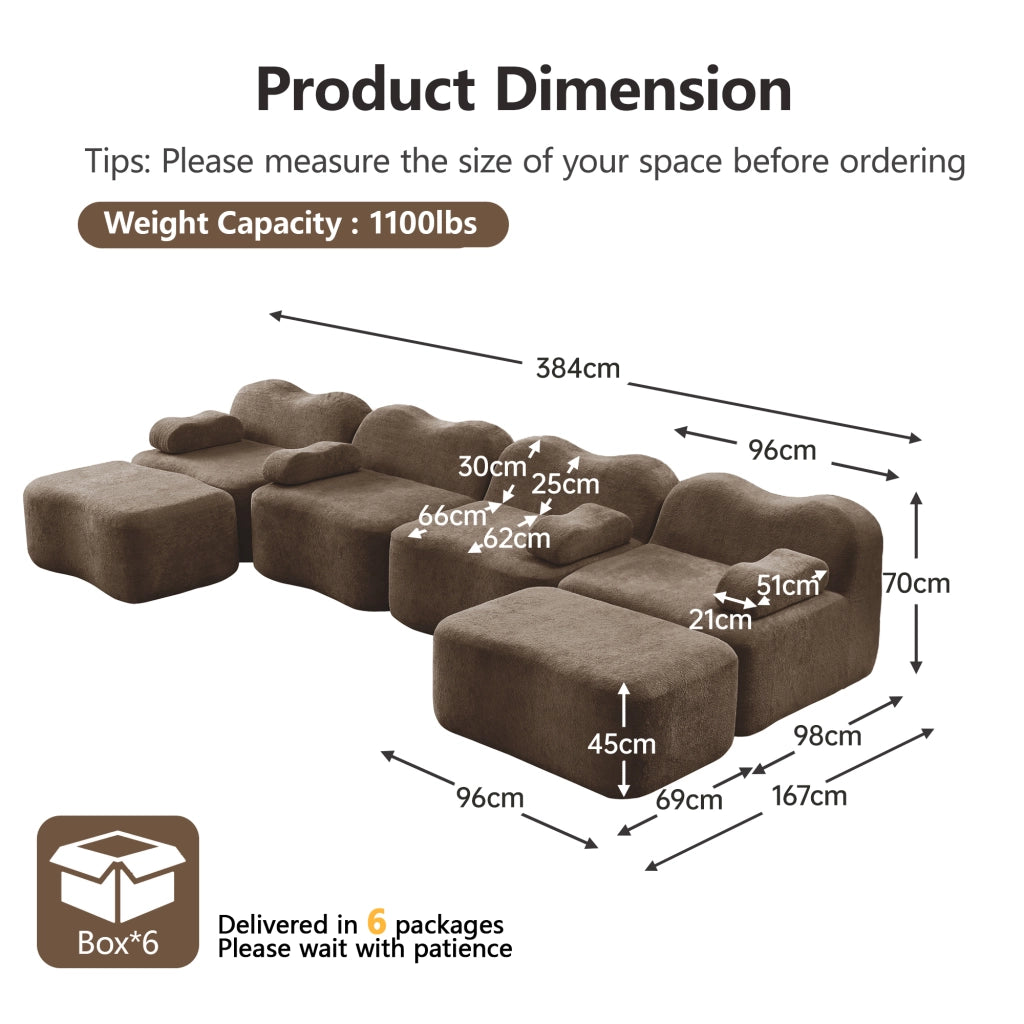 Divano Modulare U 4 Posti con 2 Ottoman ¨C MINIMAL ¨C Tessuto Marrone, Braccioli Mobili