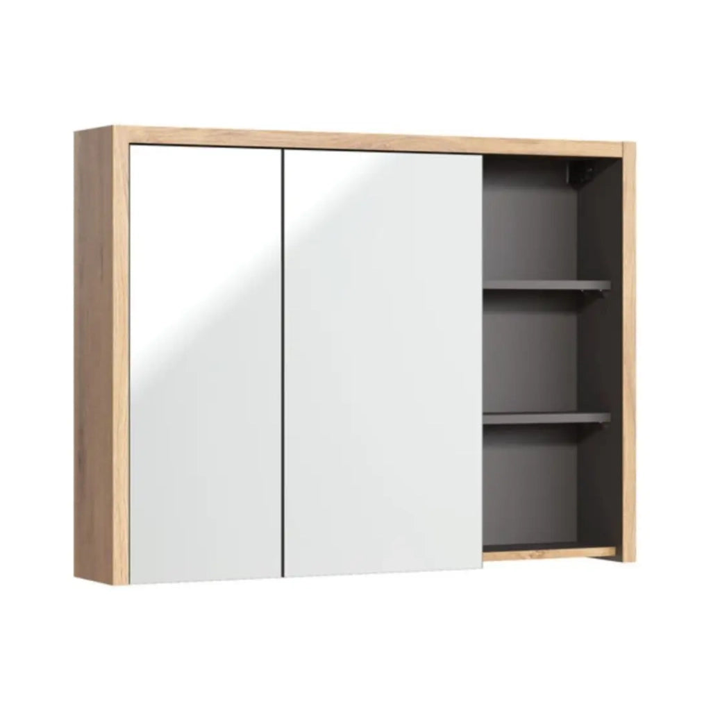 Insieme MATT: mobile sotto lavabo 100cm + lavabo da appoggio nero + colonna contenitore + armadietti con specchi + LED