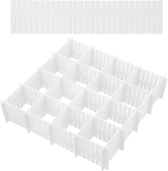 Set di distribuzione di cariche premium da 20 pezzi per organizzazione delle mutande con pareti divisorie regolabili in bianco