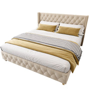 Letto imbottito 180x200 cm con testiera capitonn茅 e borchie; velluto beige chiaro (Senza materasso)