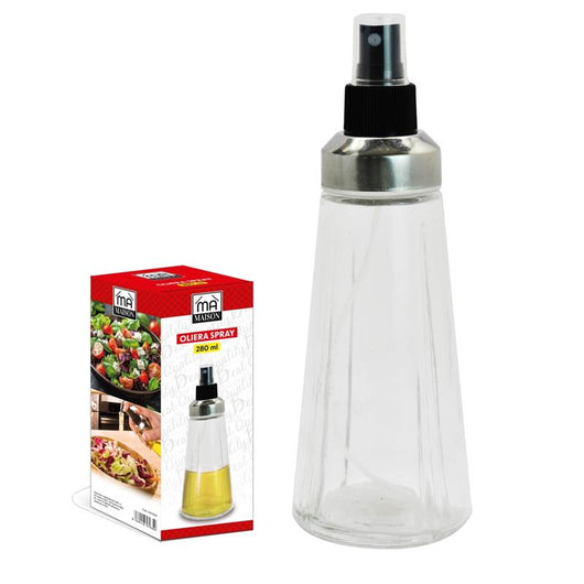 MA MAISON SET 2 OLIERE SPRAY IN VETRO LAVORATO CON DOSATORE A SPRUZZO E TAPPO SALVA FRESCHEZZA 280 ML FORMA CONICA
