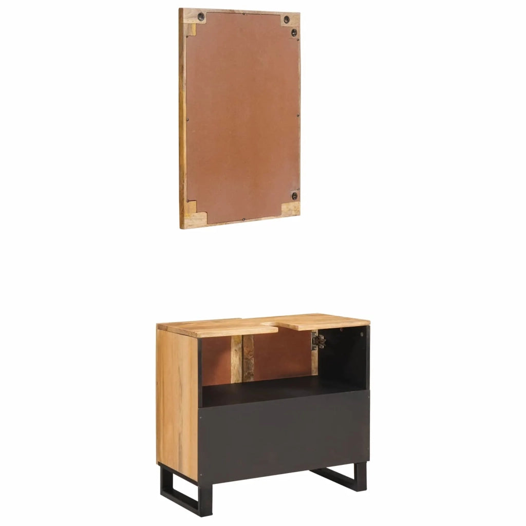 Set da Bagno con porta 2 pcs Marrone Legno di mango massello