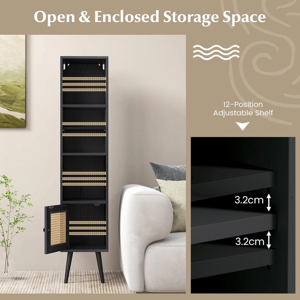 Libreria, armadietto sottile con 4 ripiani e porte, scaffale per soggiorno e ufficio, 29,5 x 29,5 x 137 cm (nero)