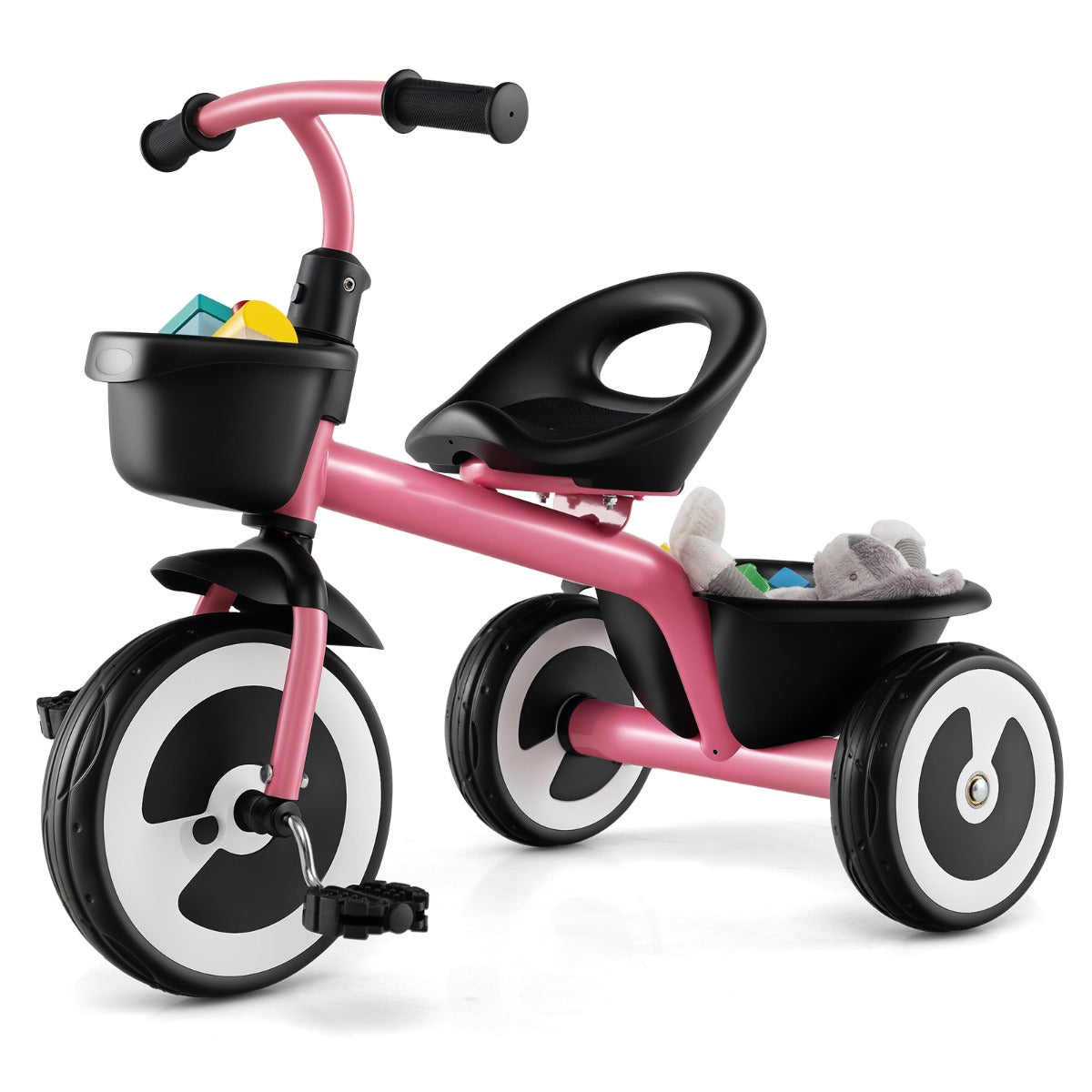 Triciclo per bambini con telaio in ferro carbonioso di alta resistenza, Triciclo per bambini con sede regolabile Rosa-Biciclette e tricicli