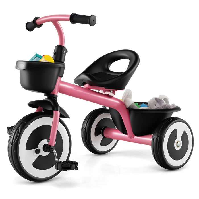 Triciclo per bambini con telaio in ferro carbonioso di alta resistenza, Triciclo per bambini con sede regolabile Rosa-Biciclette e tricicli