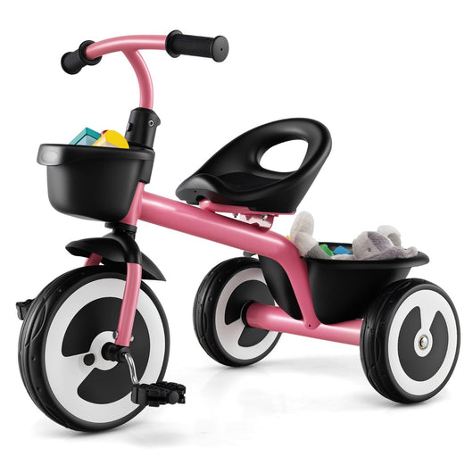 Triciclo per bambini con telaio in ferro carbonioso di alta resistenza, Triciclo per bambini con sede regolabile Rosa-Biciclette e tricicli