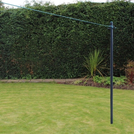 Palo da recinzione con filo da stendere e gancio per terra - colore scuro grigio bluverde - 24 m di filo da stendere