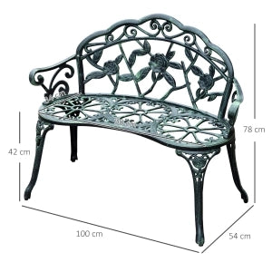 Panchina da giardino 2 posti in metallo verde antico 100 x 54 x 78 cm