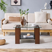TAVOLINO DA SALOTTO con spazio contenitivo 65 x 41 x 45,5 cm vetro e MDF noce