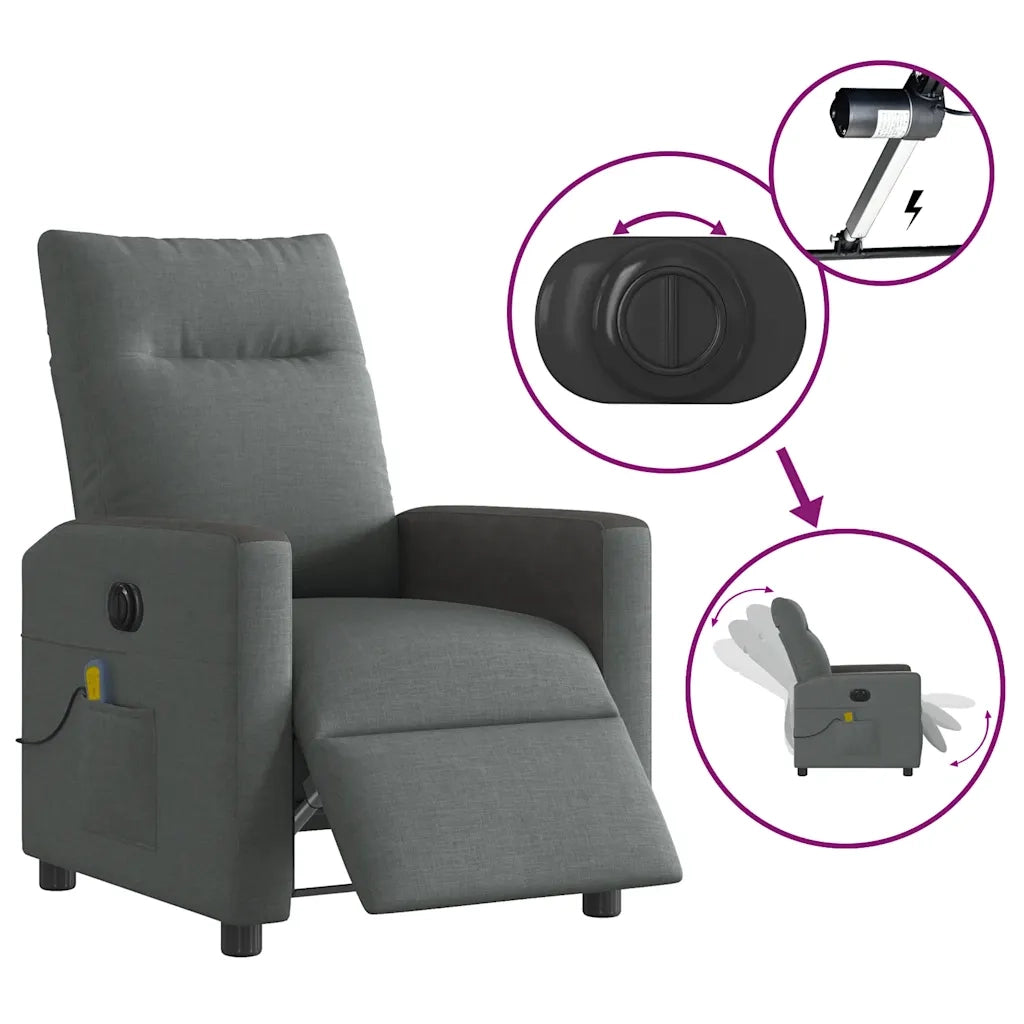 Divano Sedia-Poltrona Reclinabile Massaggio Elettrica Grigio Scuro Tessuto 955661