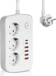 Scatola di alimentazione multipla con USB C 2 m - Interruttore - Distributore di corrente - 3-fuochi - Ufficio.