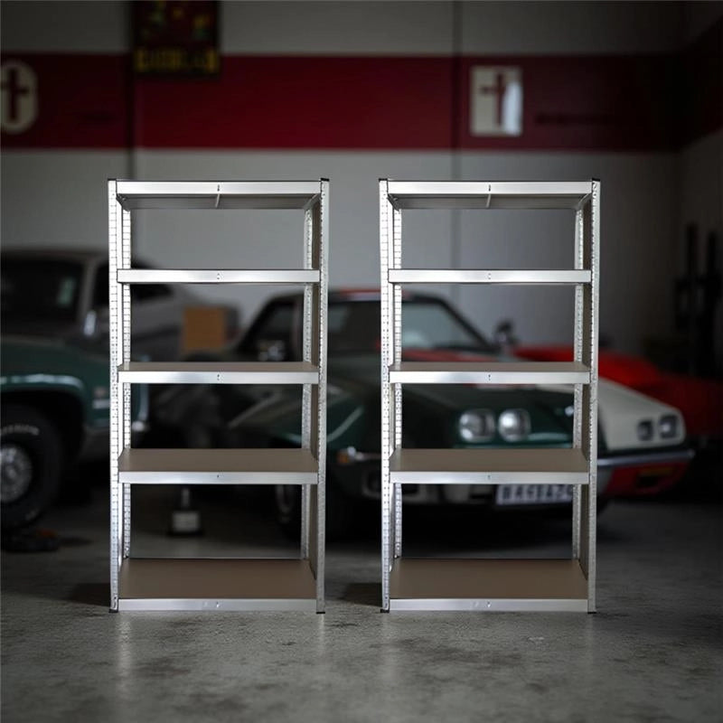 SET 2 SCAFFALI IN METALLO ZINCATO CON PIANI IN TRUCIOLATO 90 X 40 X H176 CM