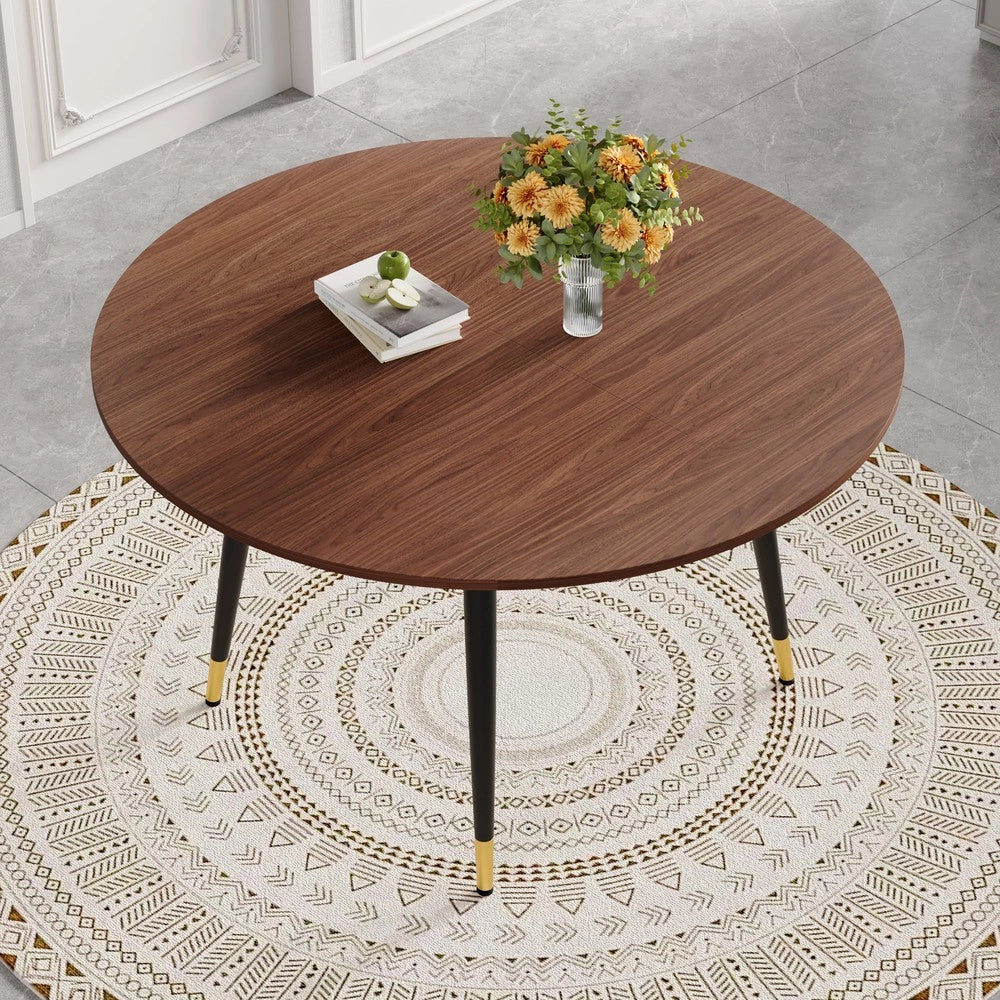 Tavolo da Pranzo Allungabile Rotondo a Ovale ¨C MINIMAL ¨C MDF Nero/Noce, Gambe in Metallo