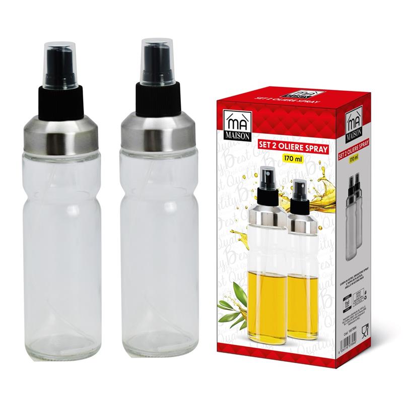 MA MAISON SET 4 OLIERE SPRAY IN VETRO LAVORATO CON DOSATORE A SPRUZZO E TAPPO SALVA FRESCHEZZA 170 ML