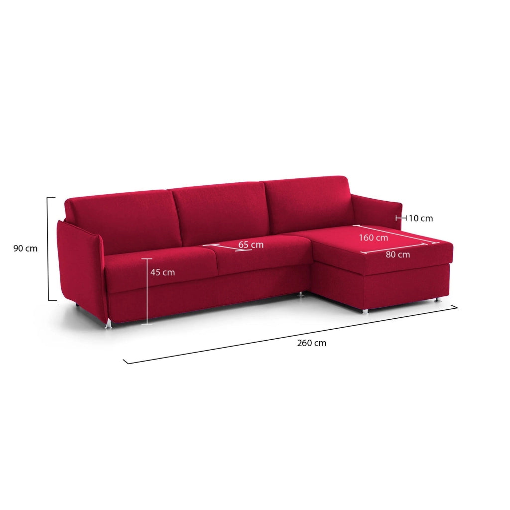 Posina, Divano Fisso con Penisola Sfoderabile Made in Italy, 260x160 cm Rosso