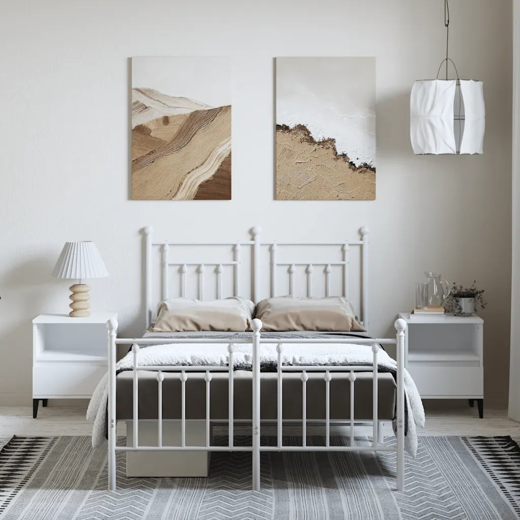 Giroletto con Testiera e Pediera Metallo Bianco 135x190 cm 353603