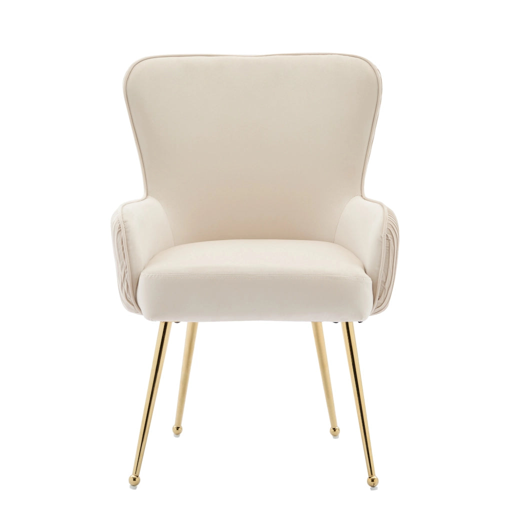 Set 2 sedie in velluto beige e oro con braccioli e supporto lombare