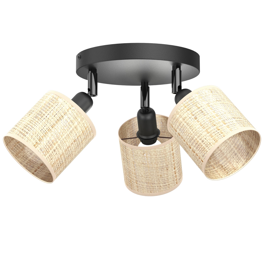 Plafoniera 3 spot rattan tonda crema/nero E14 Luminex
