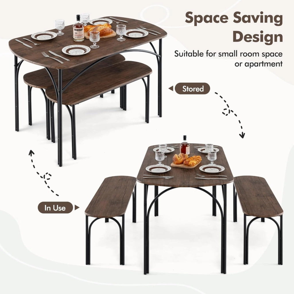 Tavolo da pranzo con 2 panche, tavolo da cucina, set da 3 pezzi, tavolo da pranzo, 70 x 120 x 76 cm, 2 panche da 30 x 90 x 45 cm, sala da pranzo salvaspazio per 4 persone, sala da pranzo