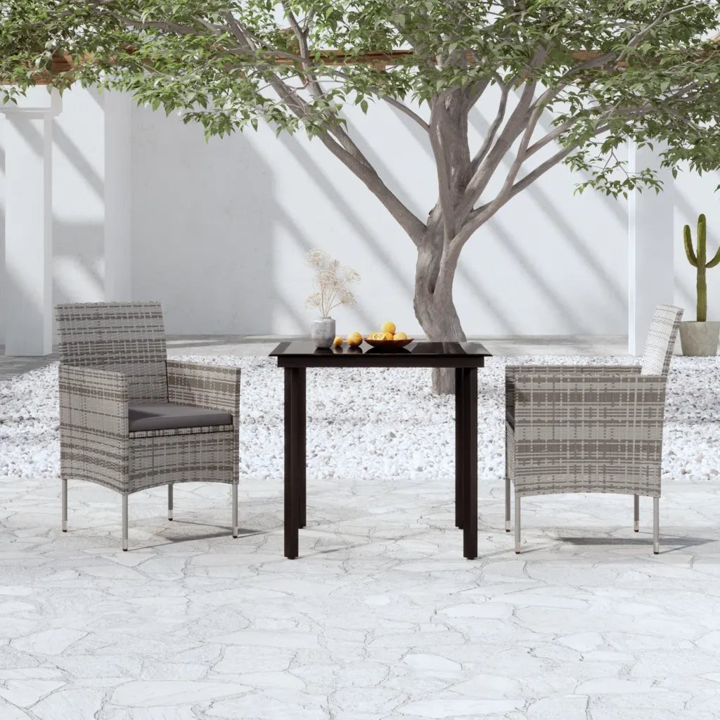 Set da Pranzo da Giardino 3 pz | Set Salotto da Giardino con Cuscini Grigio e Nero