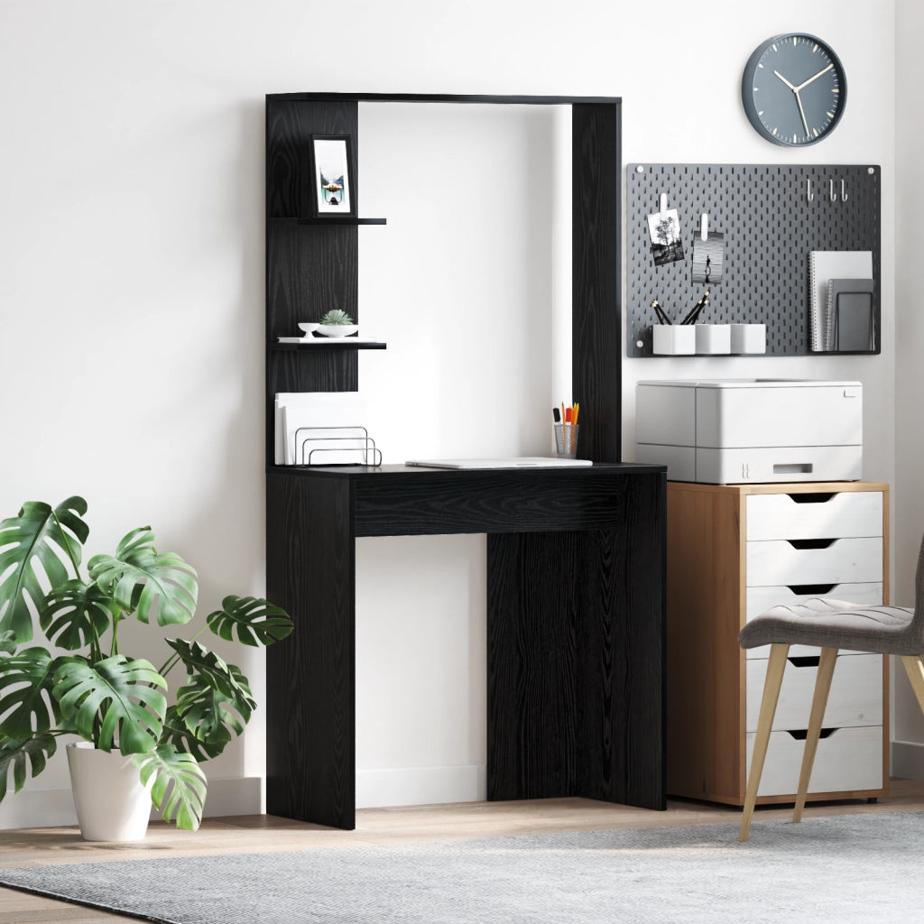 Scrivania nera in rovere Rovere nero Legno massello, MDF Compattta