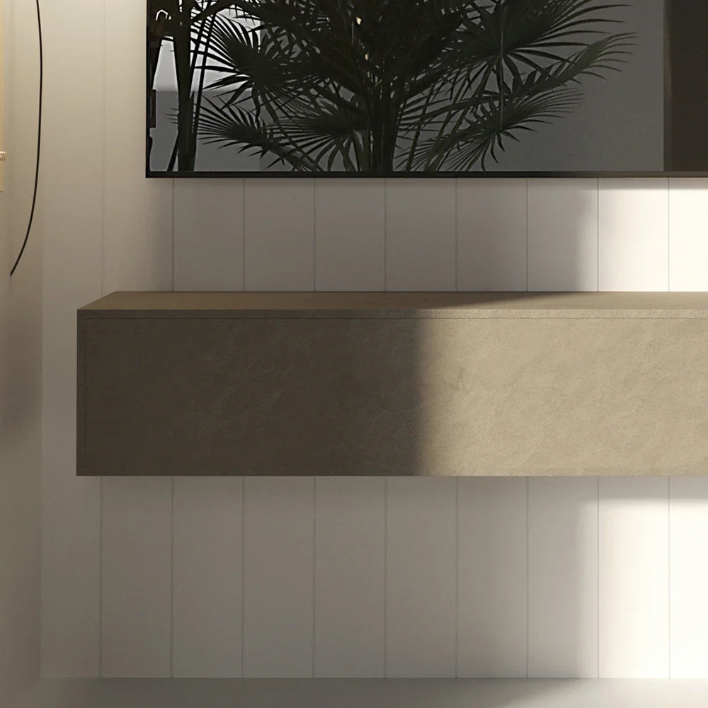 Parete Attrezzata Made in Italy Infinity 47 design moderno ideale per soggiorno, sala da pranzo, cucina, colore Argilla/Mercure
