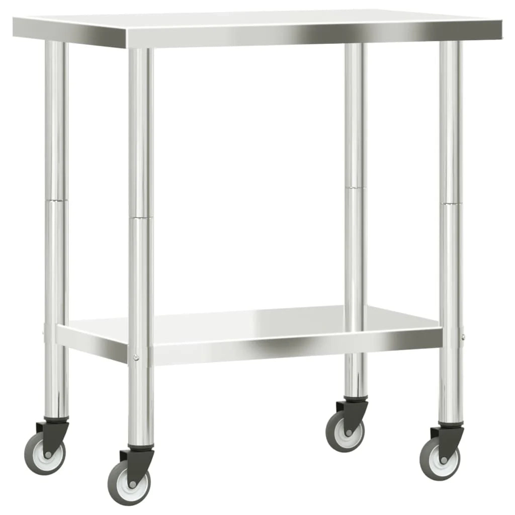 Tavolo da lavoro professionale da cucina con ruote 82,5 x 55 x 85 cm acciaio inox 02_0045417