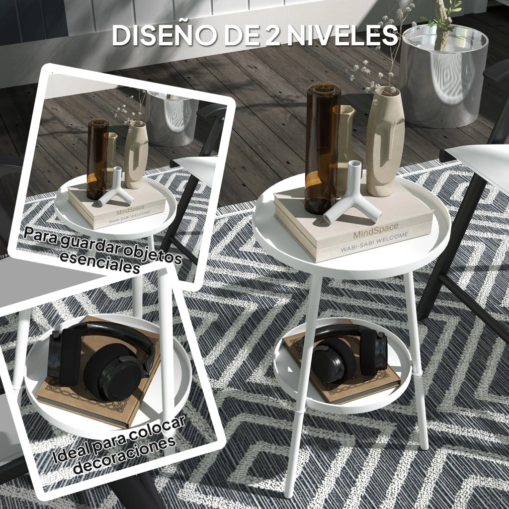 Tavolino da Giardino Rotondo 2 Livelli con Vassoio ¨C zephmum ¨C Bianco ?32x51 cm