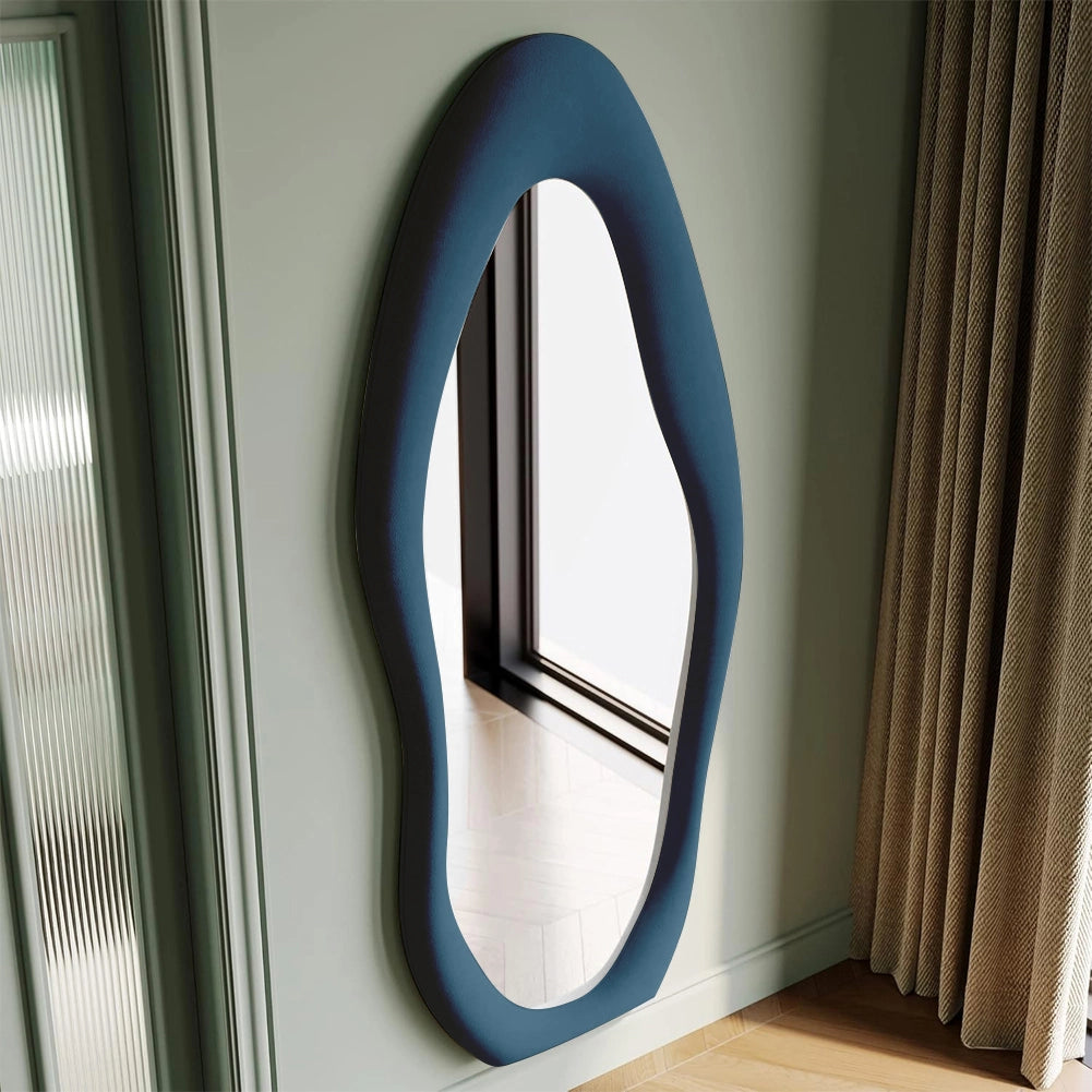 Specchio Grande Ondulato 60x160 cm da Parete con Cornice in Velluto Moderno Blu