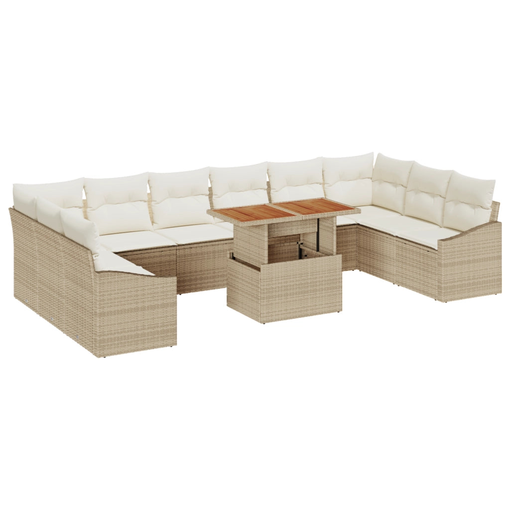 Set di Divani da Giardino 11 Pezzi con Cuscini Beige in Polyrattan