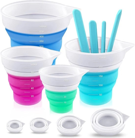 4 Set di Cucchiai di Silicone - Cucchiai di Silicone 50 ml/100 ml/250 ml/500 ml - Cucchiai di Silicone con Spatolino per Fai-da-te, Artigianato e Laboratorio