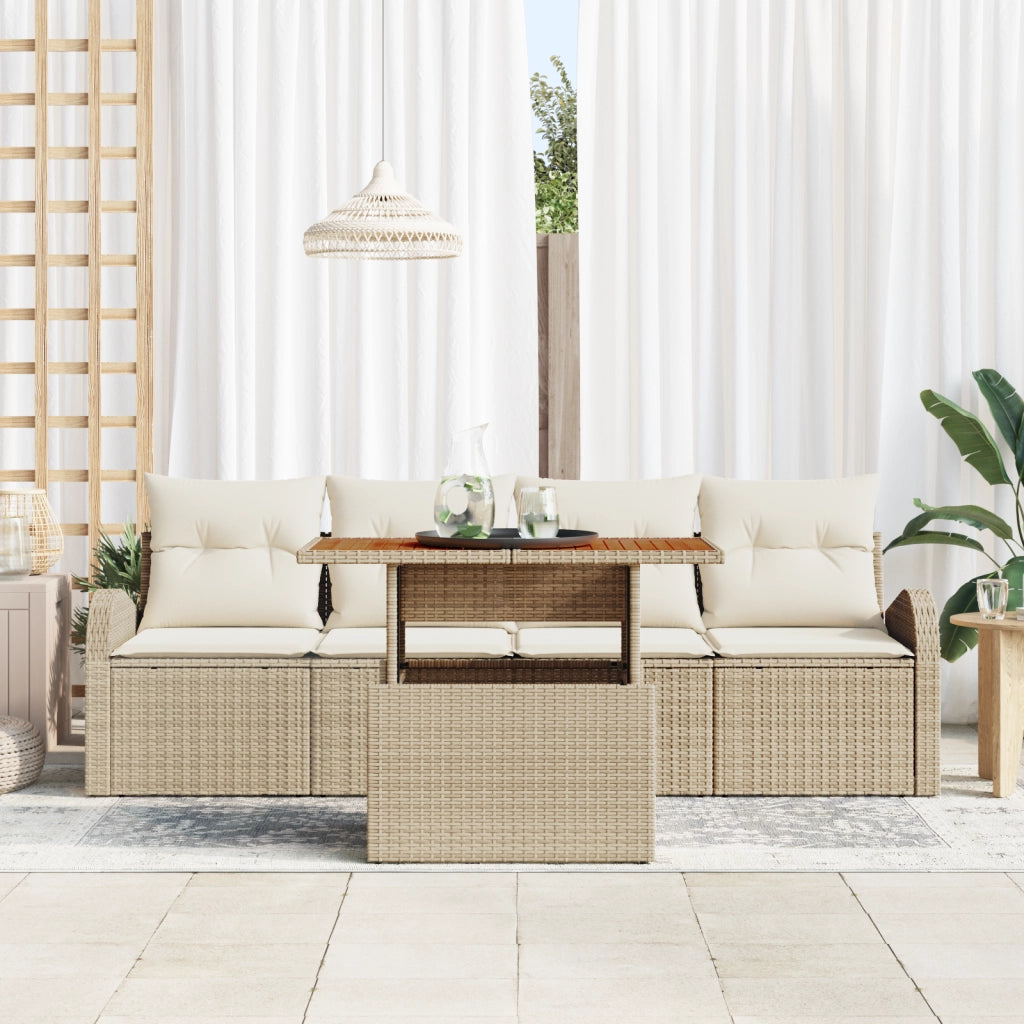 Set di SofÃ  da Giardino con Cuscini Beige in 5 Pezzi in Polyrattan