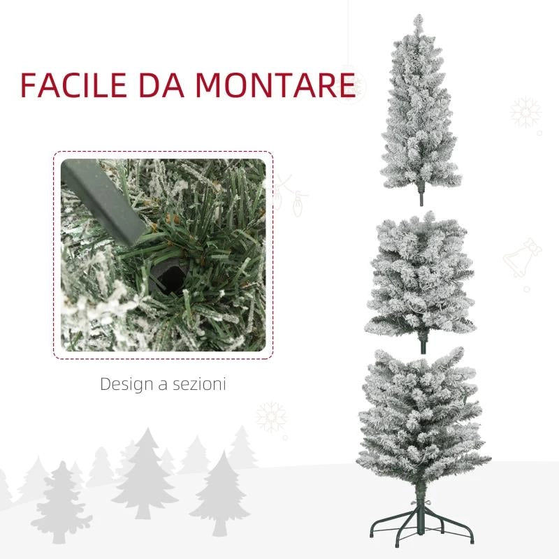 ALBERO DI NATALE INNEVATO CON 329 RAMI E LUCI LED BIANCHE, IN PLASTICA E METALLO, Ï52X180 CM, VERDE