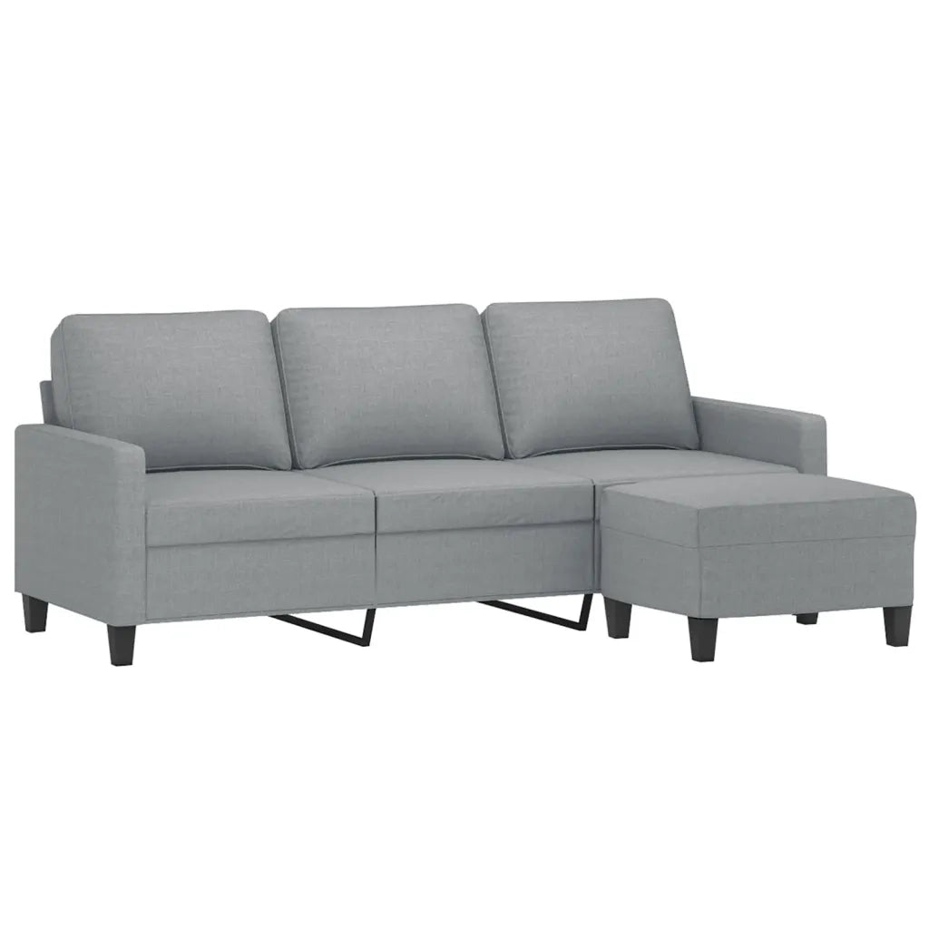 Divano | Divano da soggiorno | Sofa a 3 Posti con Poggiapiedi Grigio Chiaro 180cm in Tessuto