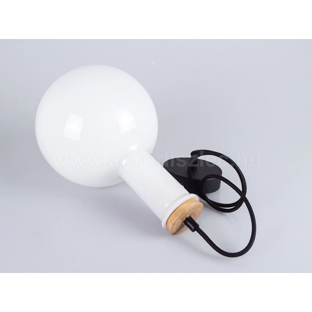 Trade Shop - Lampadario Pendente Lampada A Sospensione In Legno E Vetro Bianco Chiaro Rotondo -