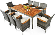 Tavolo e Sedie da Pranzo in PE Rattan, Set di Mobili in Rattan, Set di Mobili Composto da 9 Pezzi, con 8 Sedie e 1 Tavolo, per Interno e Esterno