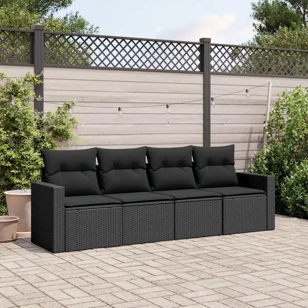 Set Divani da Giardino 4 pz | Set Salotto da Giardino con Cuscini Nero in Polyrattan